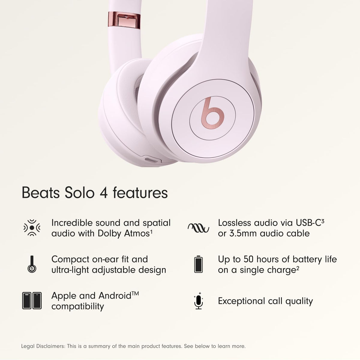 Beats Solo 4 Wireless On-Ear Headphones, Cloud Pink