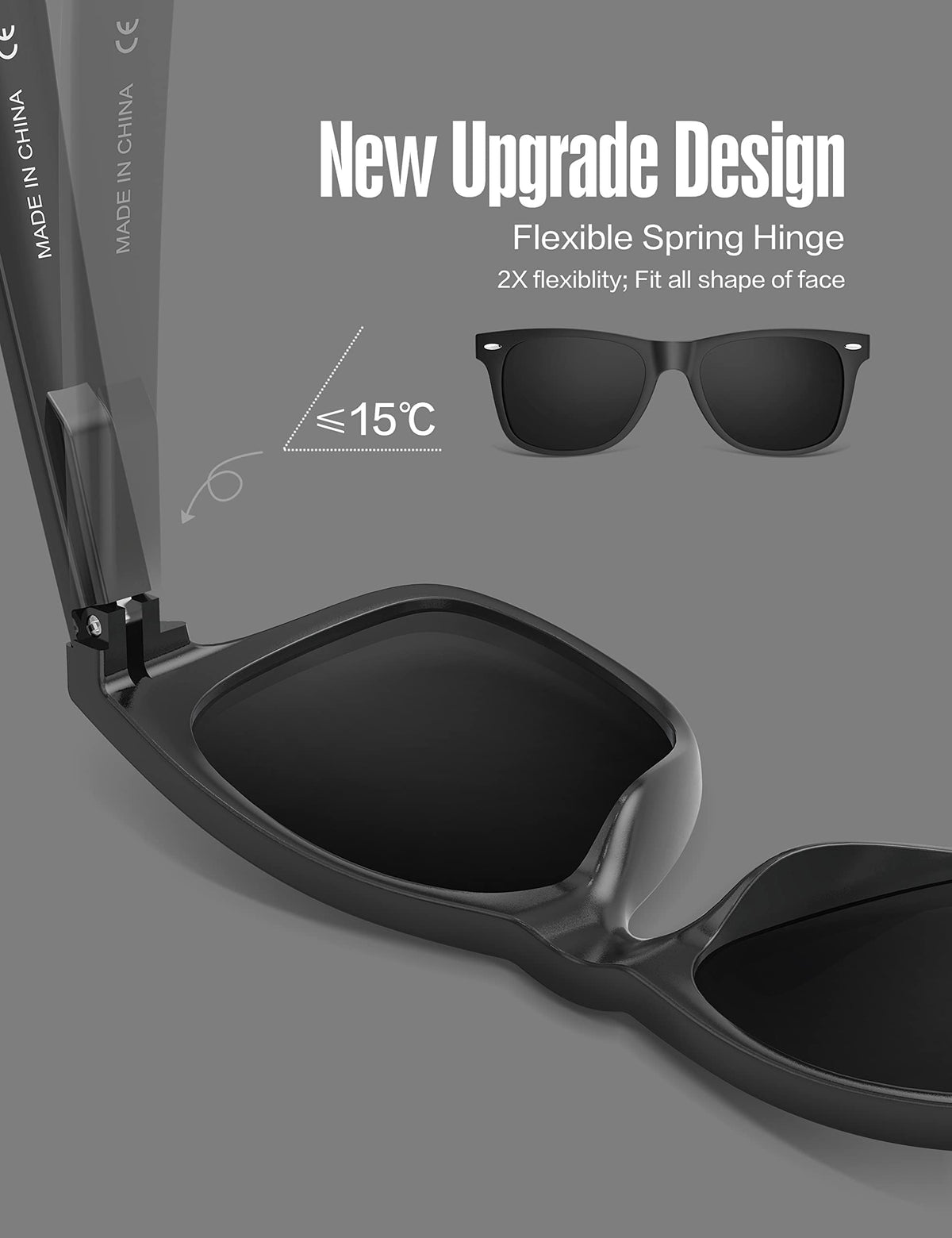 LUENX Square Polarized Sunglasses, Matte Black, 54 mm