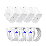 20W USB C Charging Block with 6FT USB-C Cable for iPhone, 4 Pack
