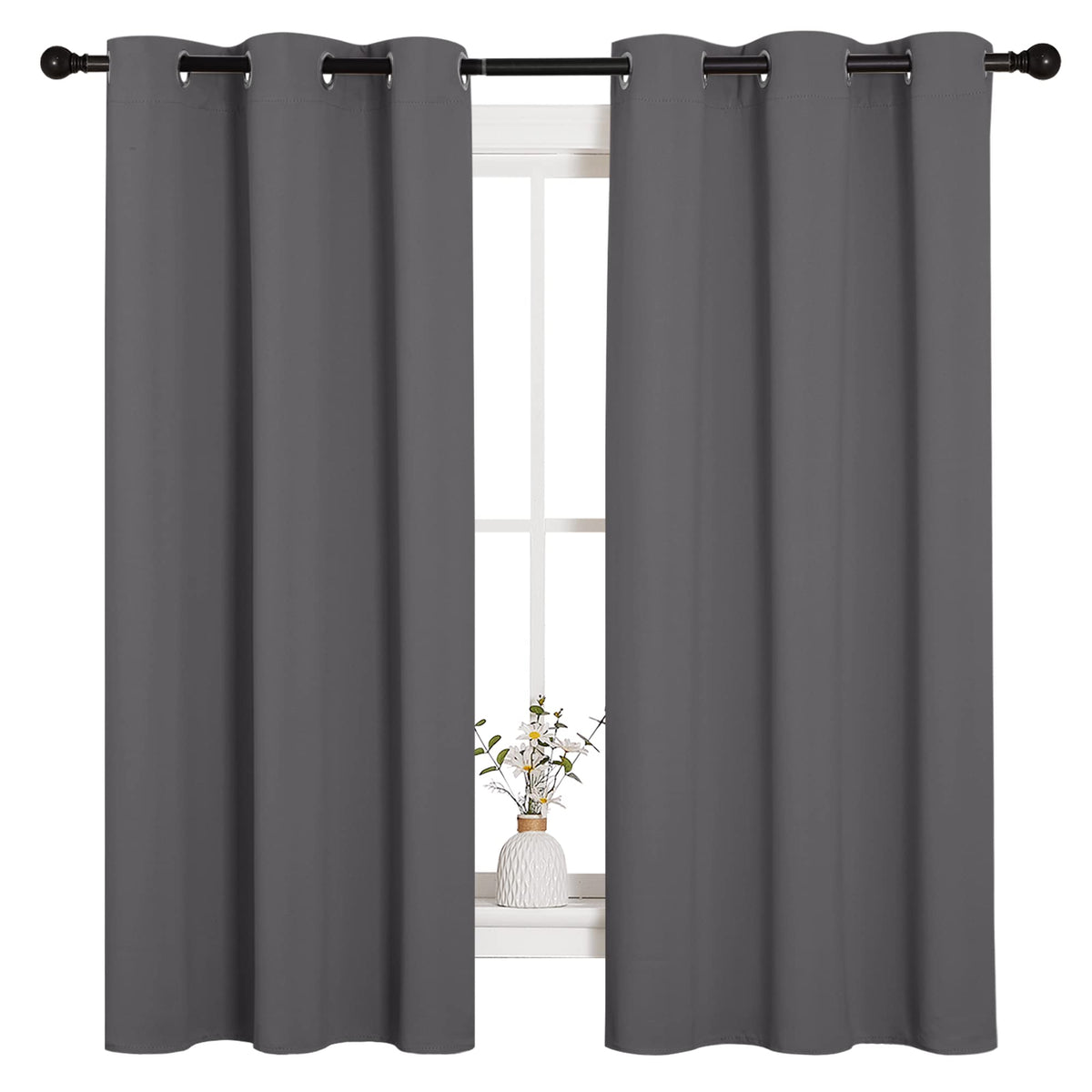 NICETOWN Thermal Blackout Grommet Curtains, 2 Panels, 42 x 63 in, Grey