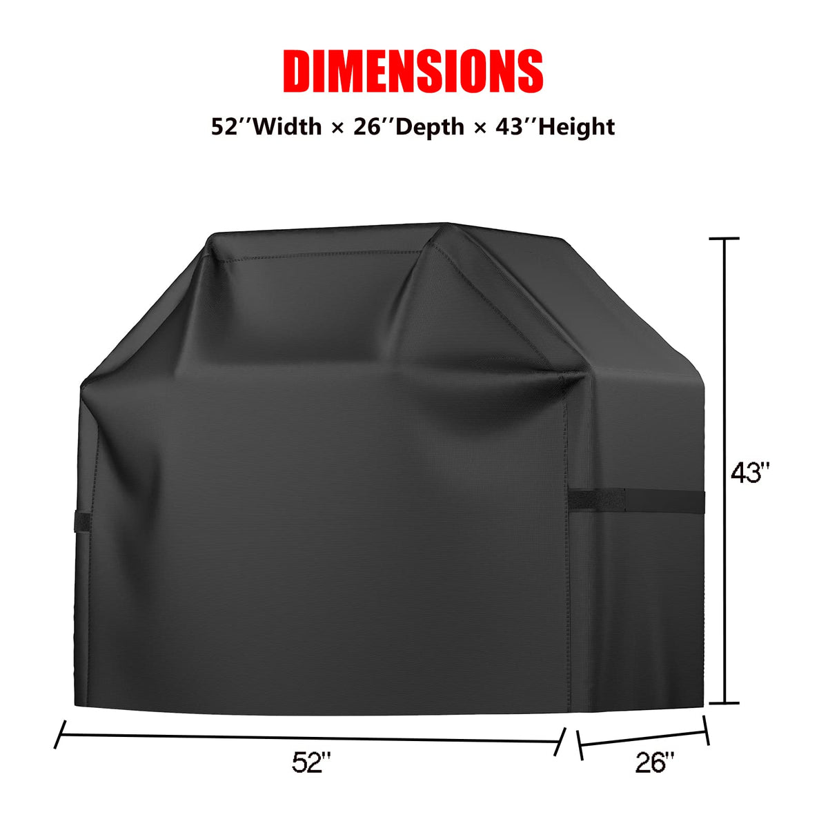 VIBOOS Waterproof BBQ Grill Cover, 52 in, Black