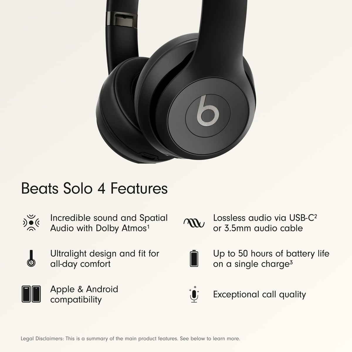 Beats Solo 4 Wireless On-Ear Headphones, Matte Black
