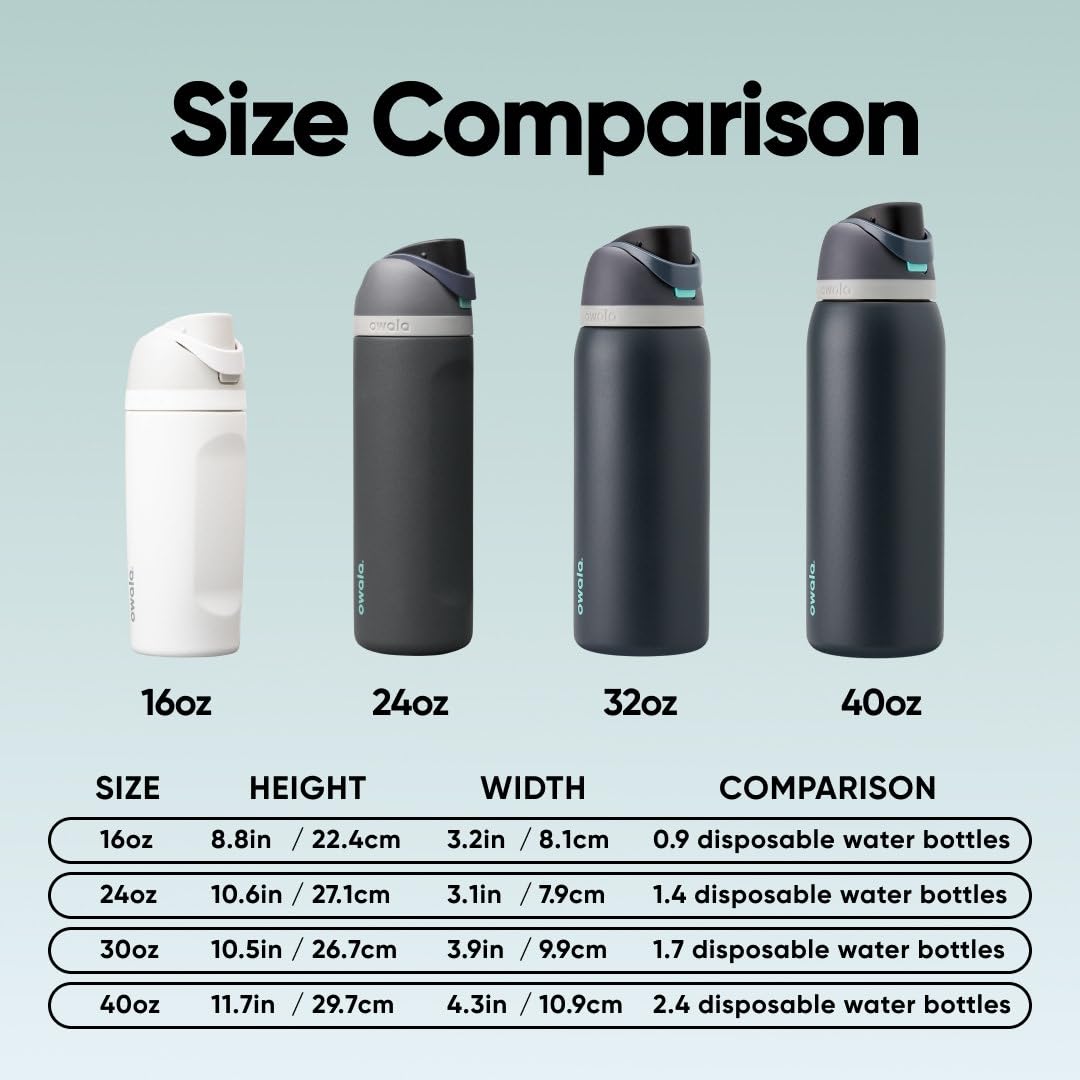 Owala FreeSip Stainless Steel Water Bottle, 32 oz, Foggy Tide