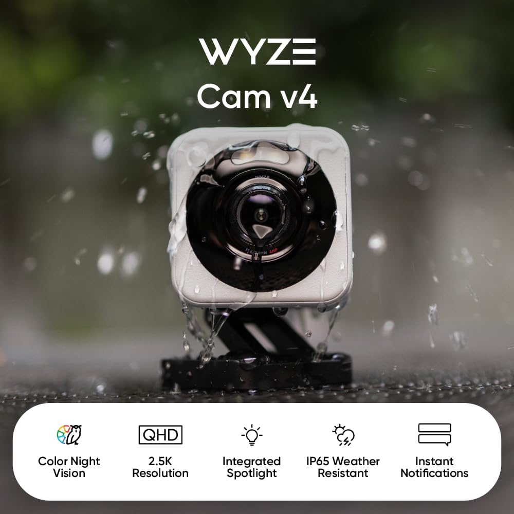 Wyze Cam v4 2.5K Security Camera, White, 2 Pack