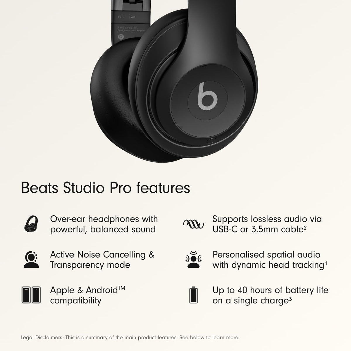 Beats Studio Pro Wireless Noise Cancelling Headphones, Black