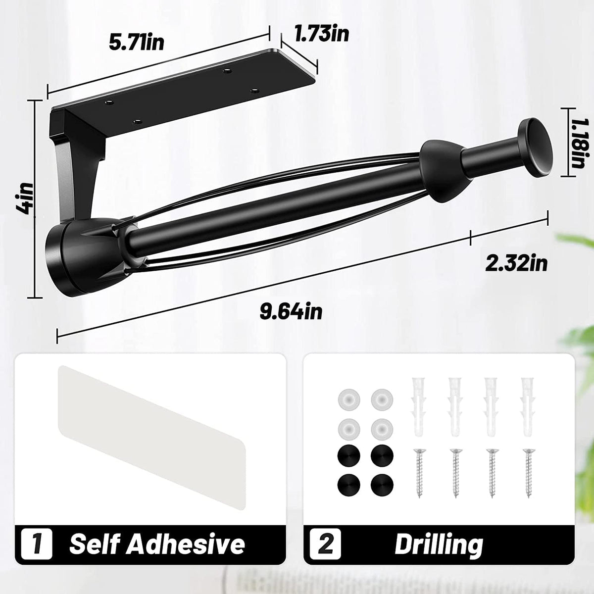 Vehhe Under Cabinet Paper Towel Holder with Ratchet System, Black