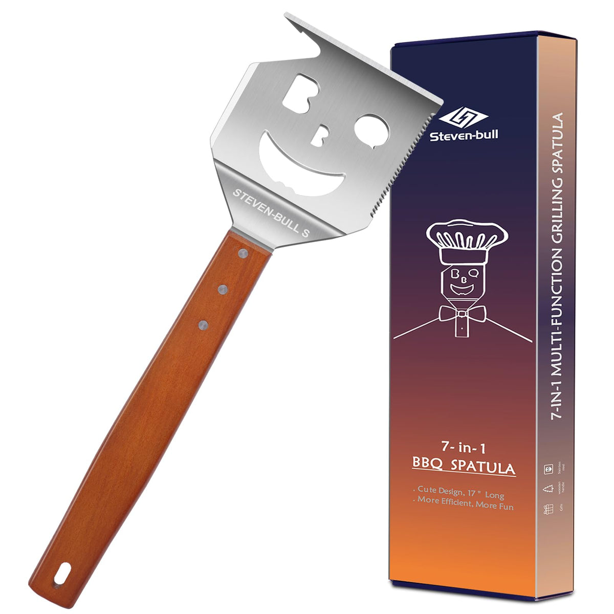 BBQ Grill Tool Set, 7-in-1 Spatula and Fork, 17 Inch