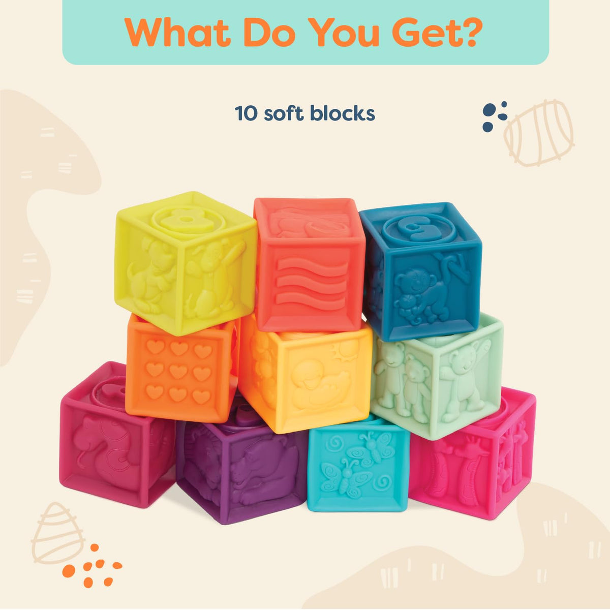 B. toys One Two Squeeze, 10 Soft Stacking Blocks