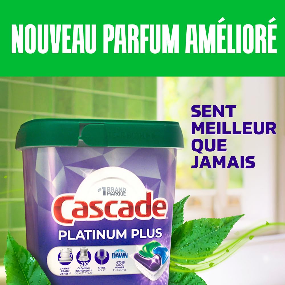Cascade Platinum Plus Dishwasher Detergent Pods, Lemon, 51 Count