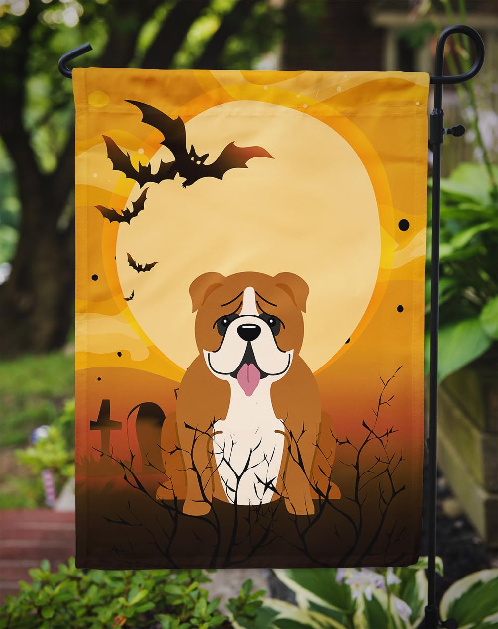 Caroline's Treasures BB4386GF Halloween English Bulldog Red White Flag Garden Size
