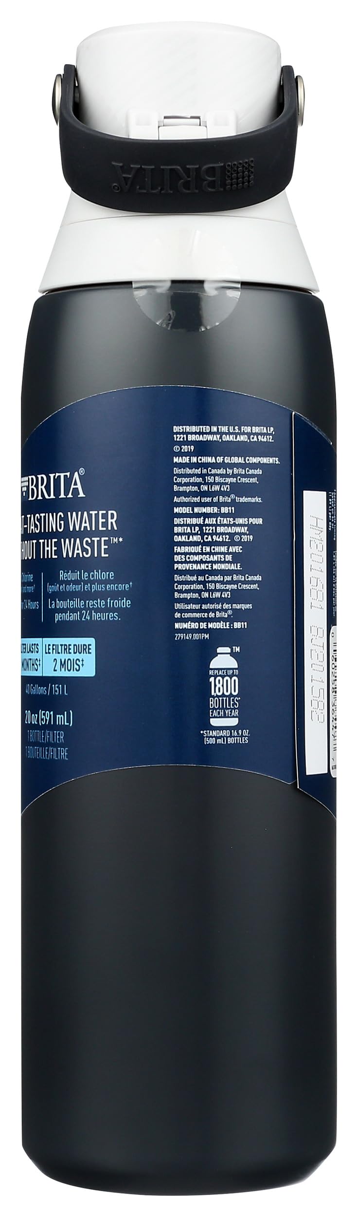 Brita Insulated Stainless Steel Filtering Water Bottle, 20 oz, Carbon