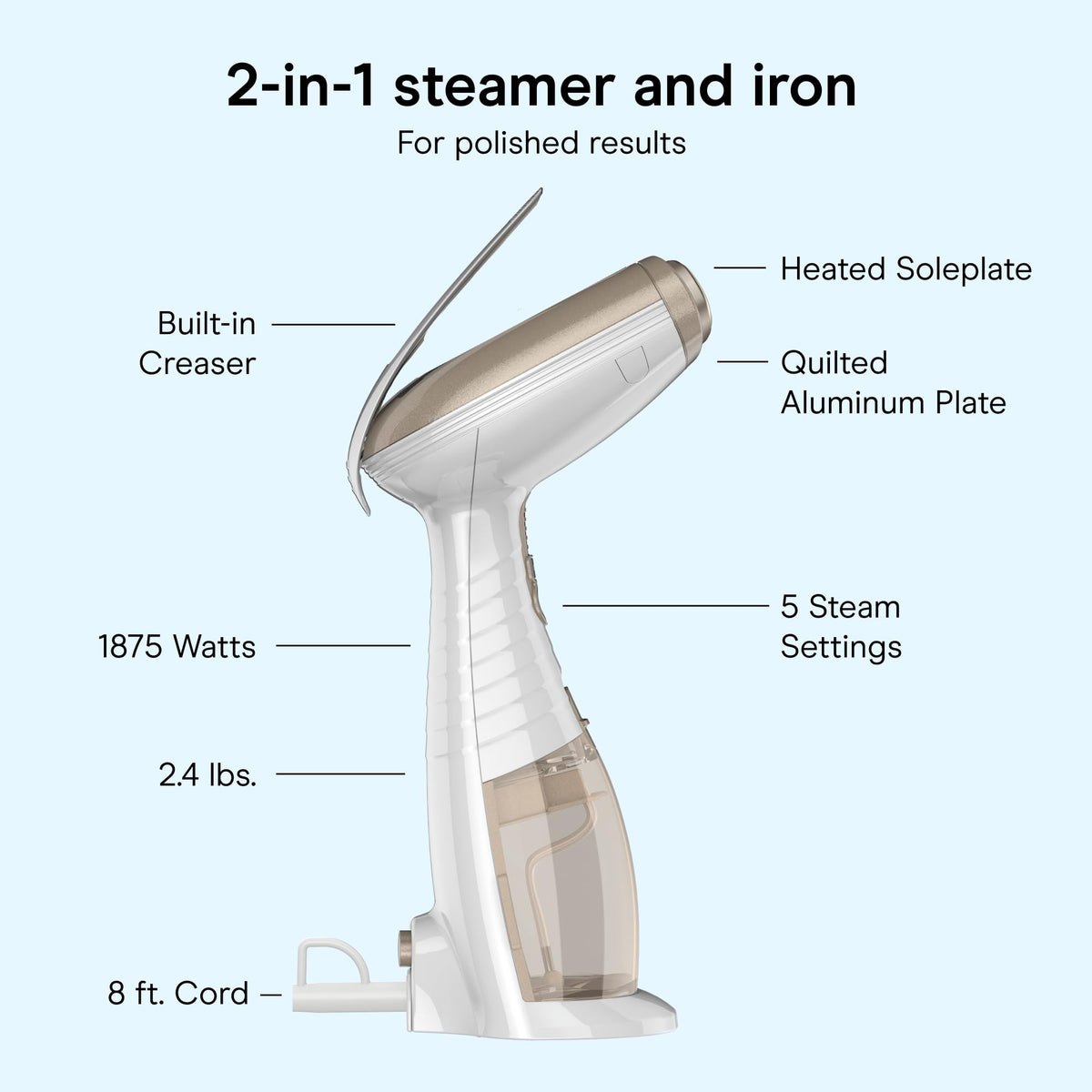 Conair Turbo Extreme Steam Hand Held Fabric Steamer, White/Champagne