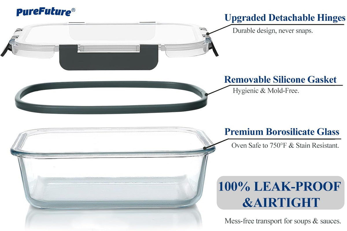 Pure Future Glass Meal Prep Containers, 1040 ml, 5-Pack