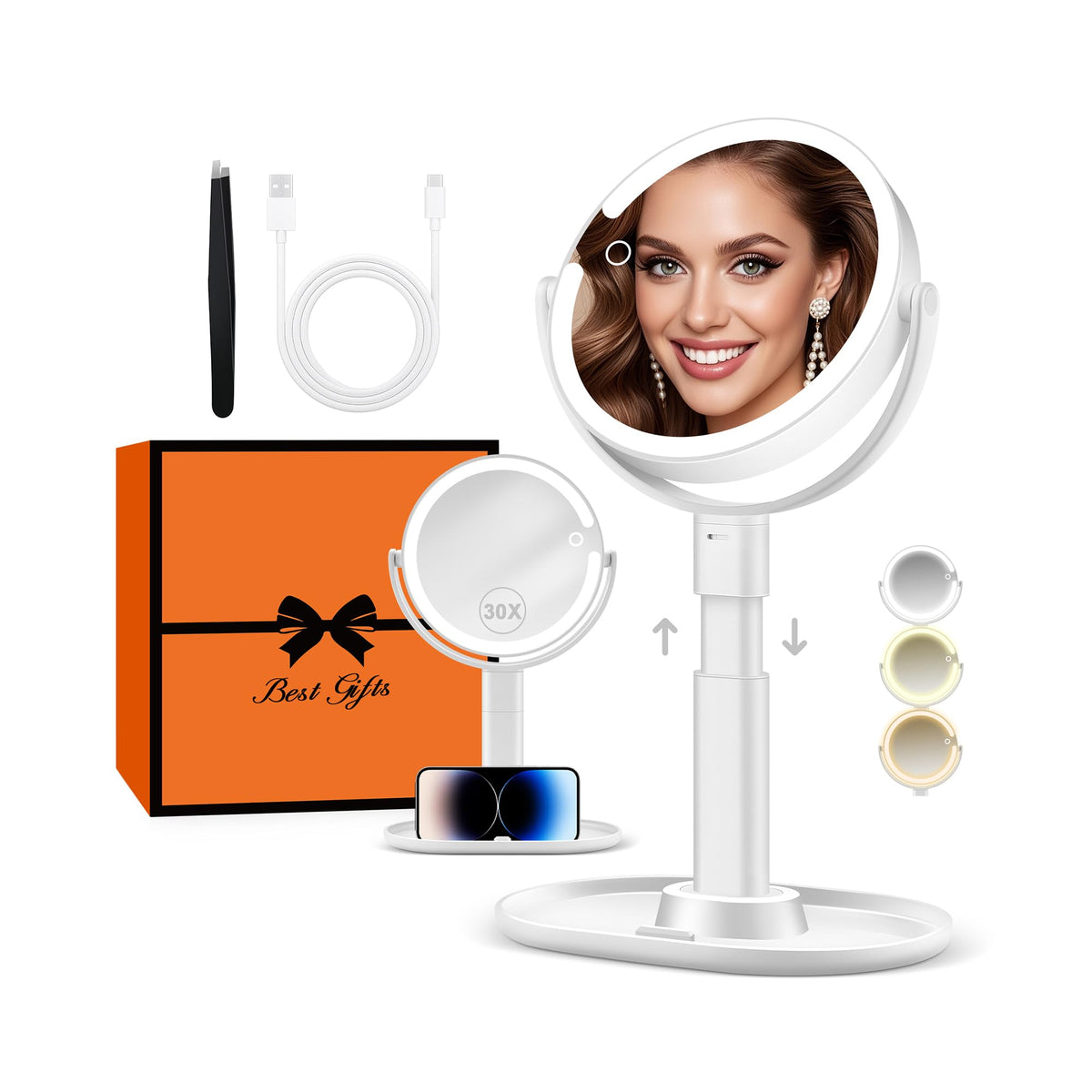 B Beauty Planet Lighted Makeup Mirror, 30X Magnifying, 2-Sided