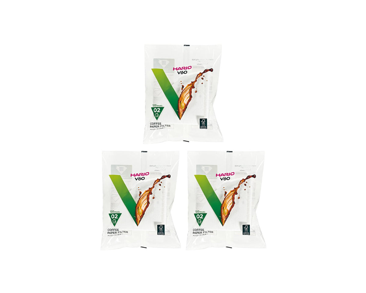Hario V60 Paper Coffee Filters, Size 02, White, 3 x 100