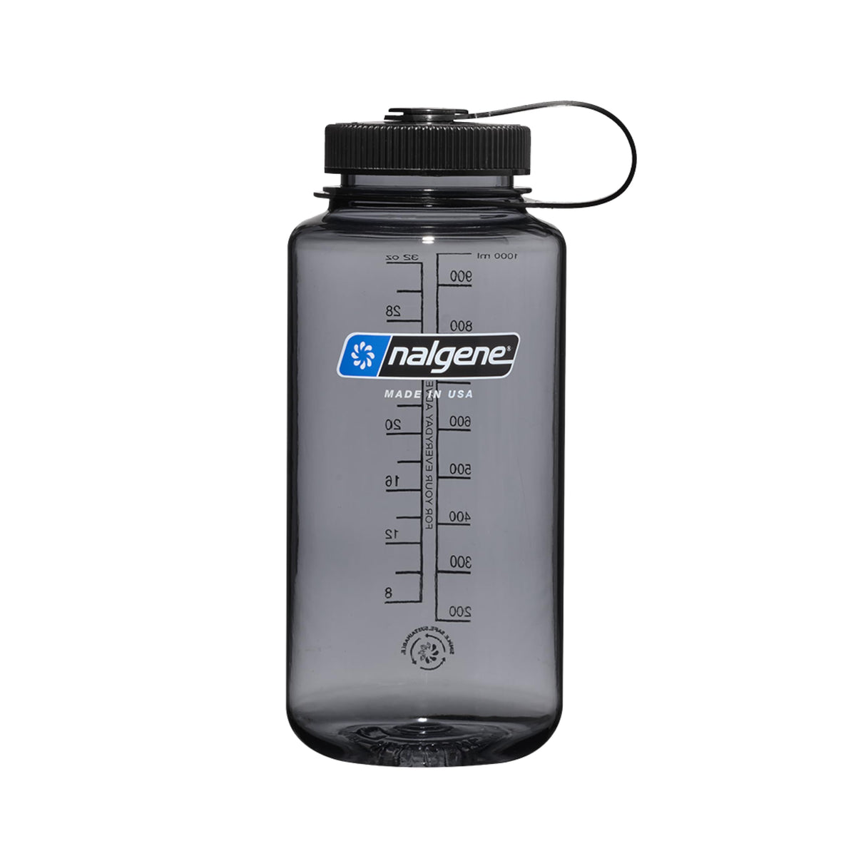 Nalgene Wide Mouth Water Bottle, 32 oz, Gray with Black