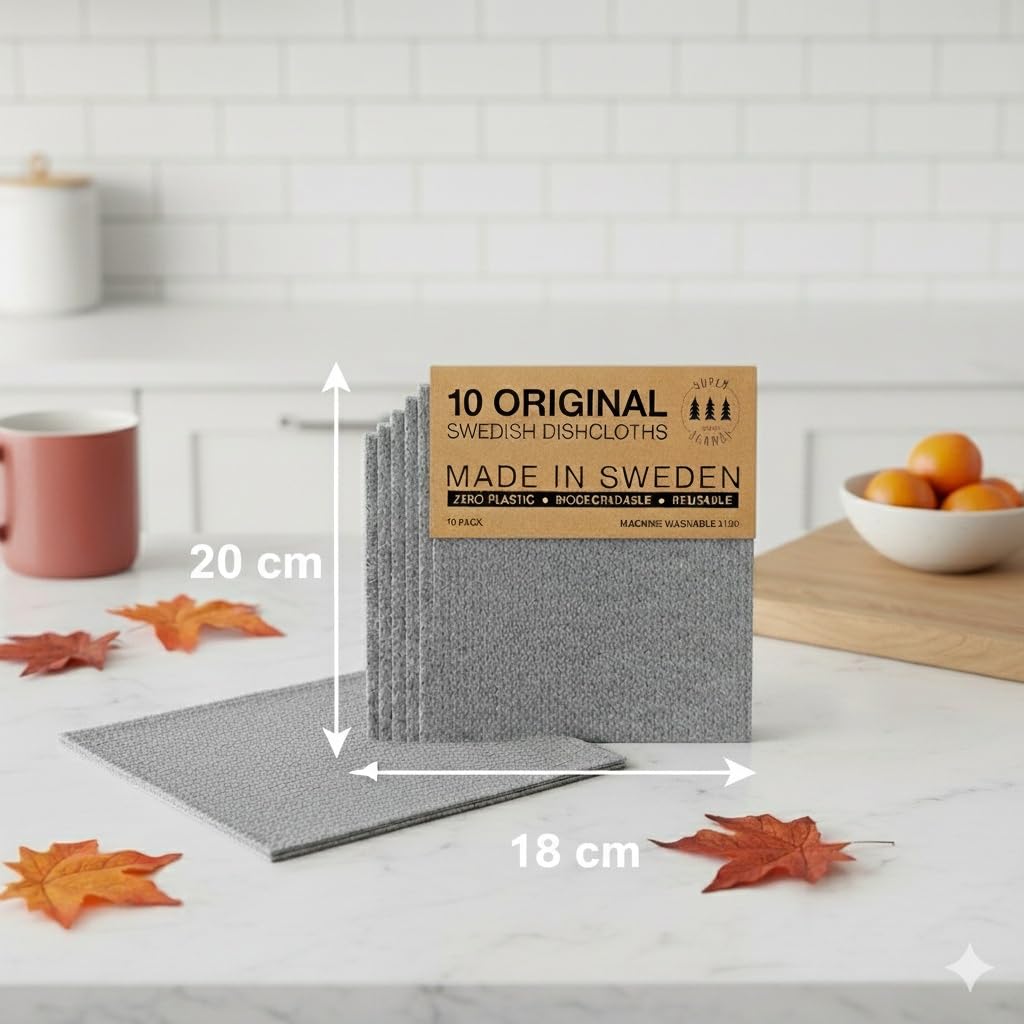 SUPERSCANDI Swedish Dish Cloths, Grey (10 Pack)