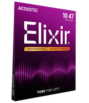 Elixir 16002 Phosphor Bronze Nanoweb Acoustic Guitar Strings, 10-47