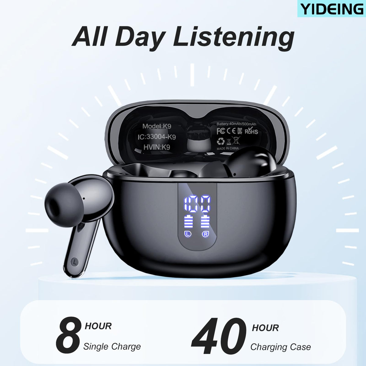 Wireless Earbuds Bluetooth 5.3 with Charging Case, Black