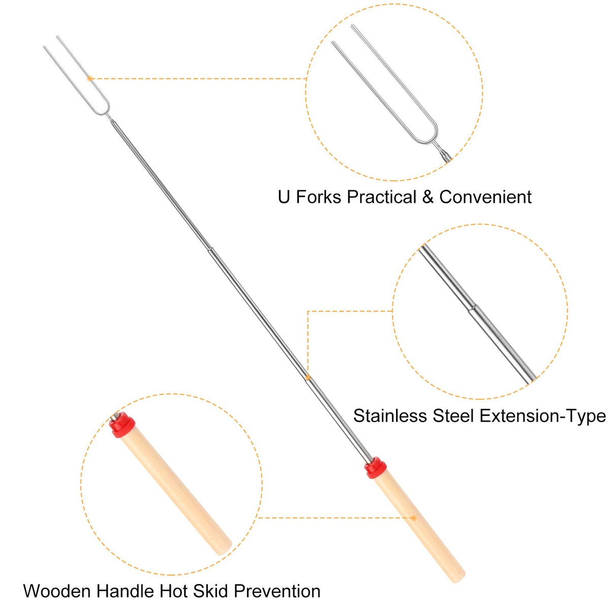 Telescoping Marshmallow Roasting Sticks, 32" (5 Pack)