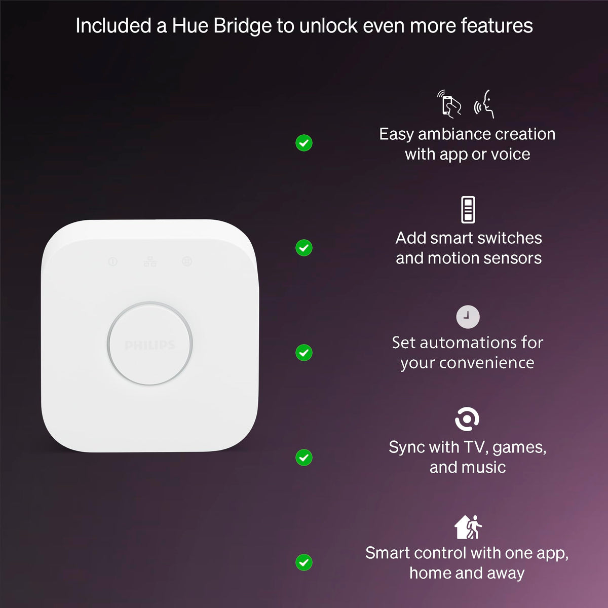 Philips Hue Essential Starter Kit, Bridge + 4 E26 Smart Bulbs