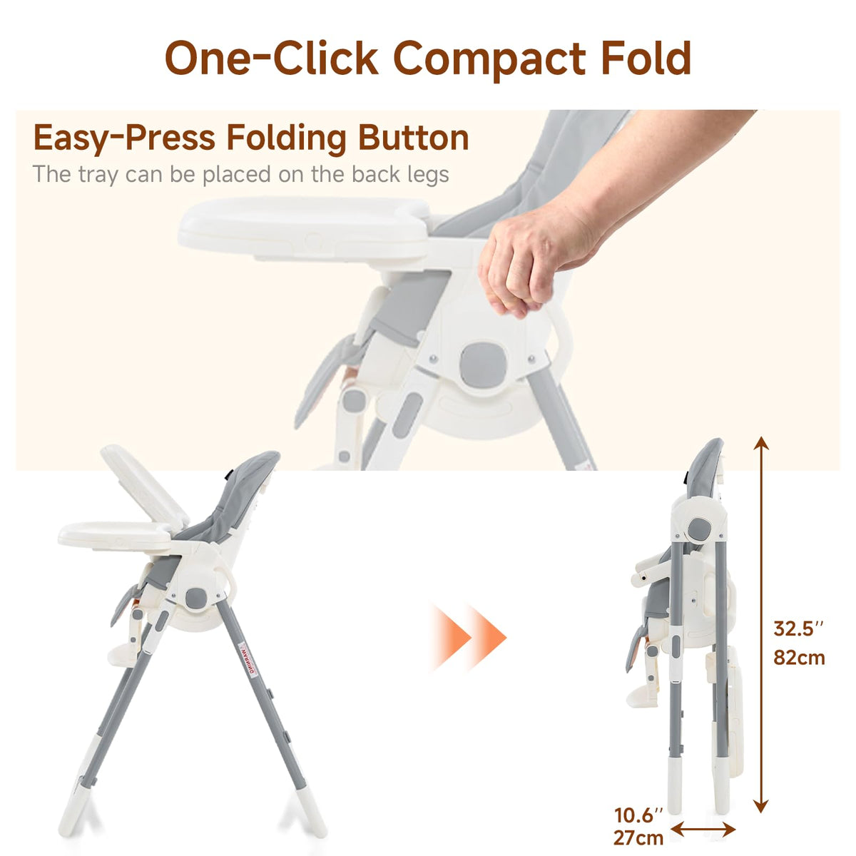 Infans Foldable High Chair for Babies and Toddlers, Grey