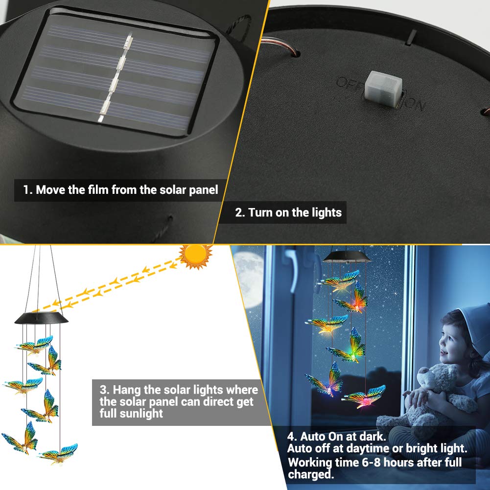 Toodour Colour Changing Solar Butterfly Wind Chimes