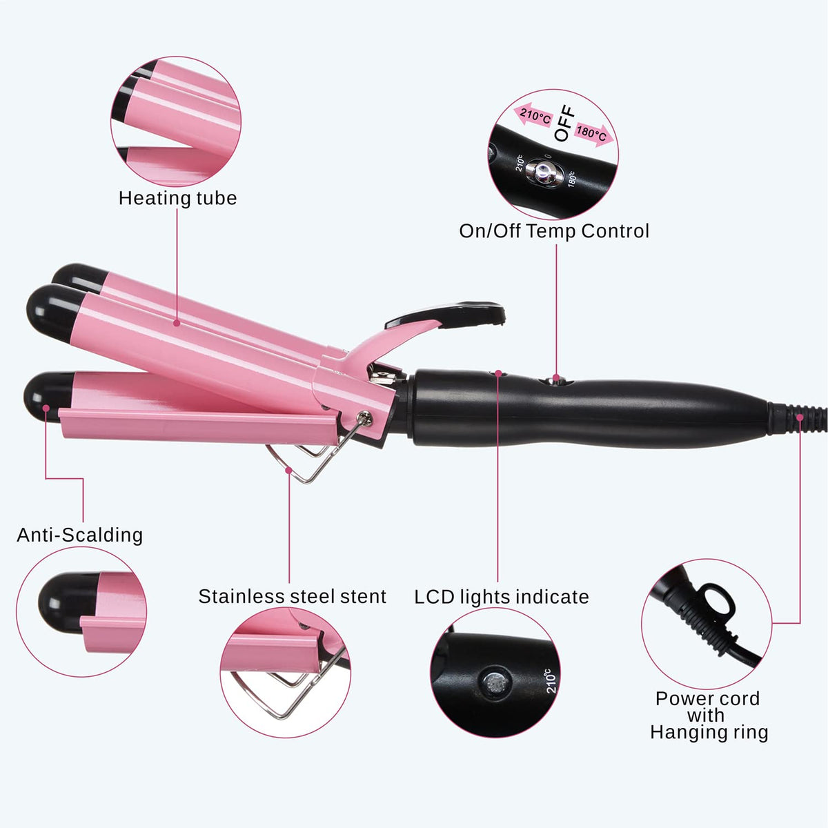TOP4EVER 25 mm Ceramic 3 Barrel Curling Iron Hair Waver
