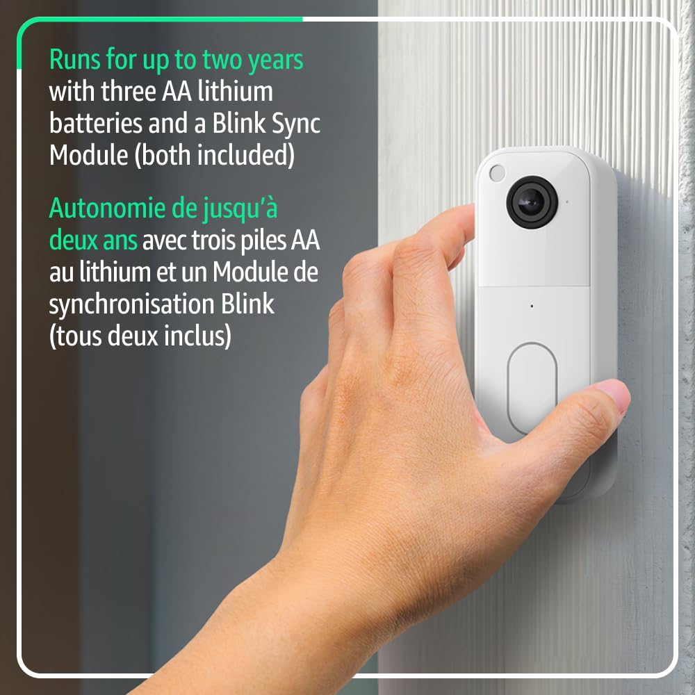 Blink Video Doorbell with Sync Module Core, White