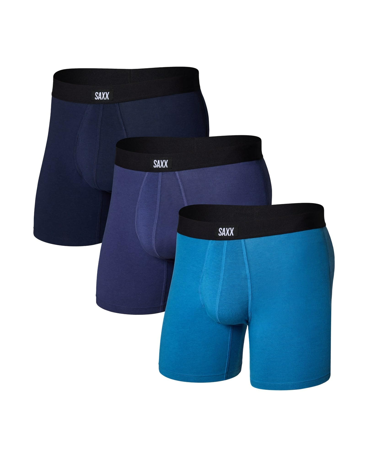 SAXX Men's Core Cotton Boxer Brief Fly, 3-Pack, Blues, M