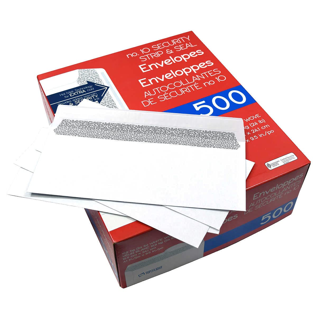 Top Flight PSTF10NWT #10 Security Envelopes, White, 500 Count