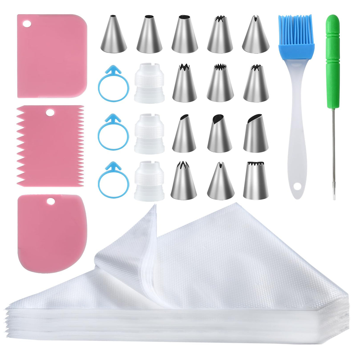 Firstake Piping Bags and Tips Set, 100pcs 12 Inch Bags, 14 Tips