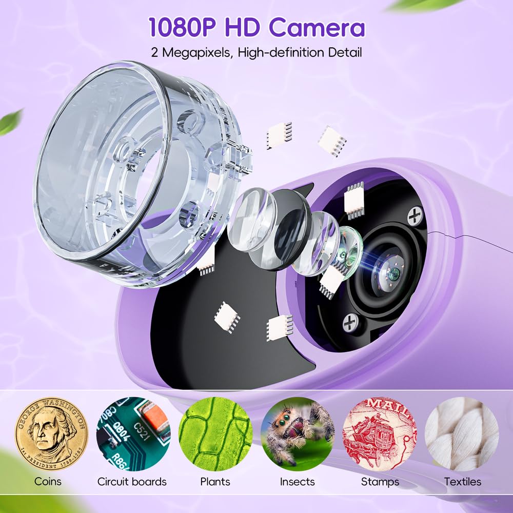 Temodu 1000X Kids' Digital Microscope with 2" Screen, Purple