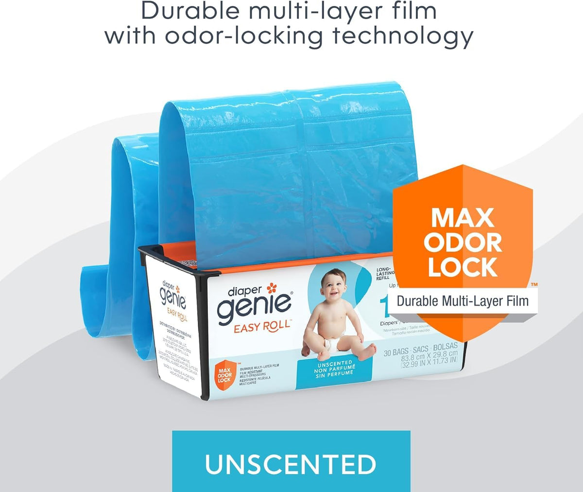 Diaper Genie Easy Roll Refill, 30 Bags, Blue