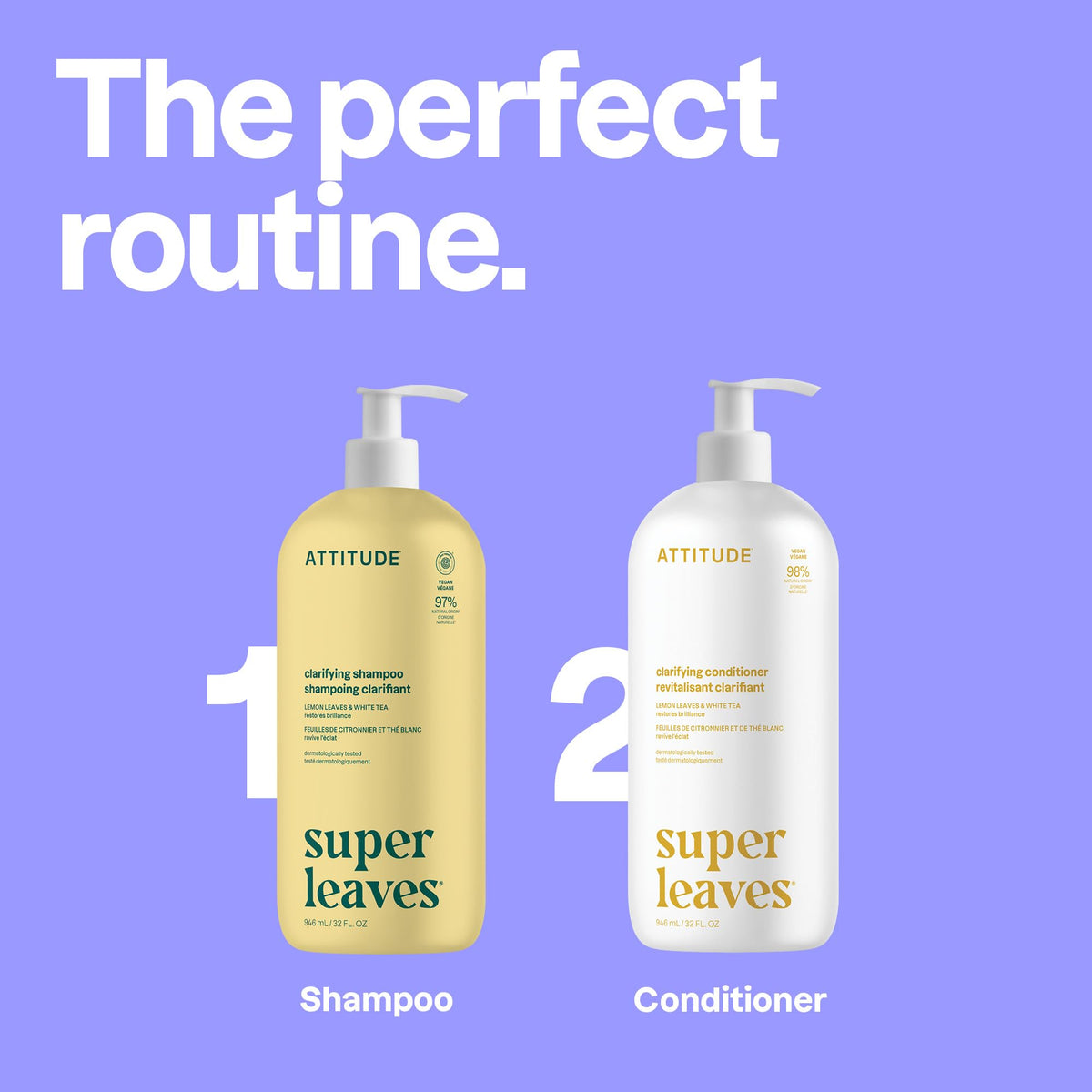 ATTITUDE Clarifying Hair Shampoo, Lemon Leaves & White Tea, 946 mL