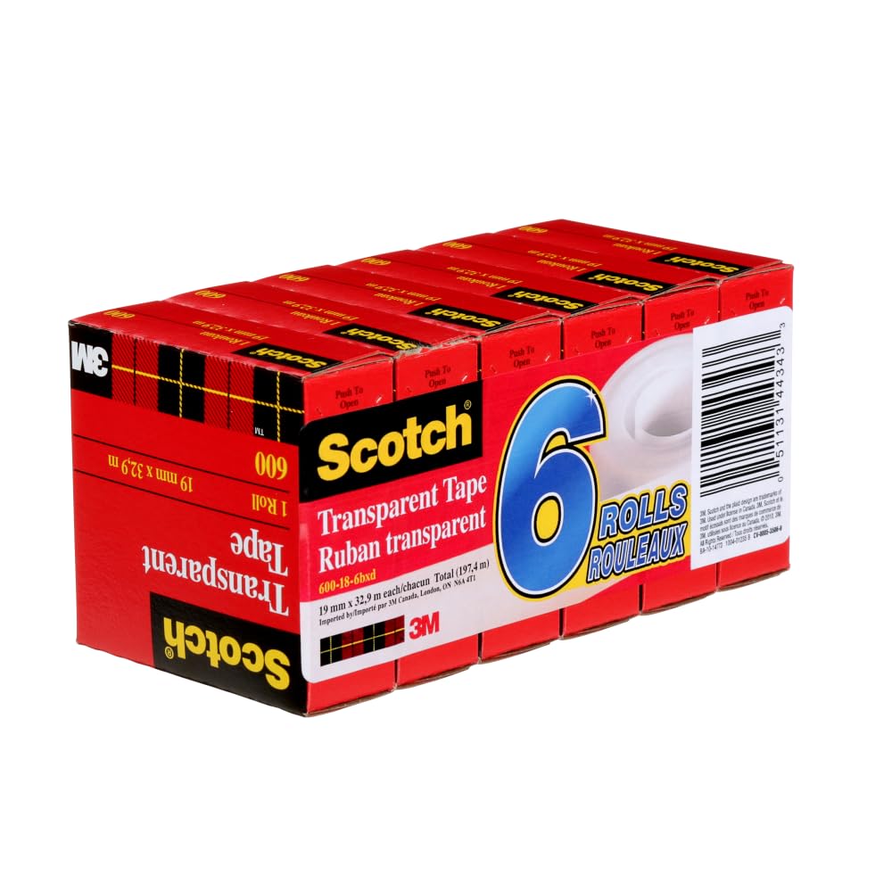 Scotch Transparent Tape, 19 mm x 32.9 m, 6 Rolls