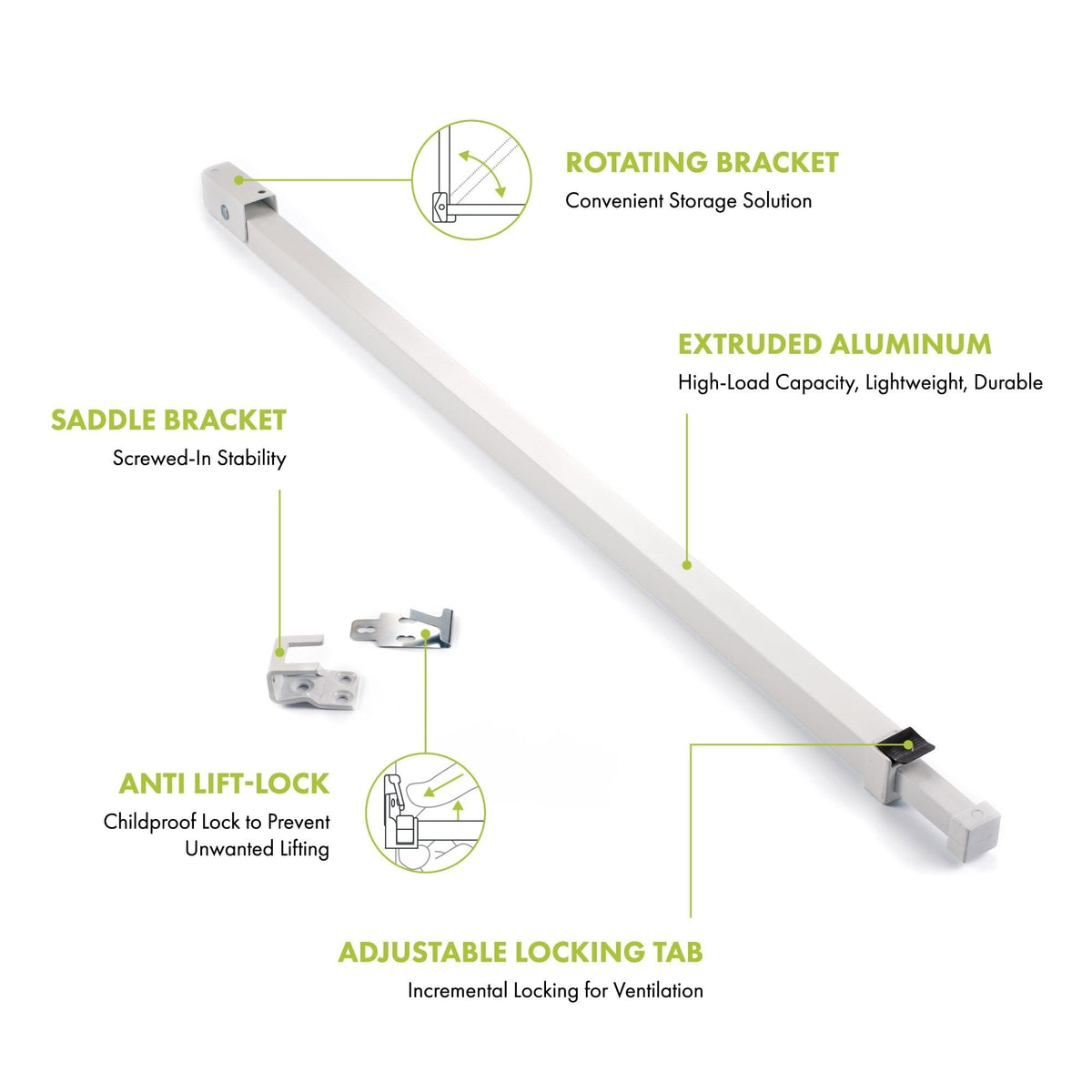 Ideal Security Sliding Patio Door Security Bar, White, 25.75-47.5"