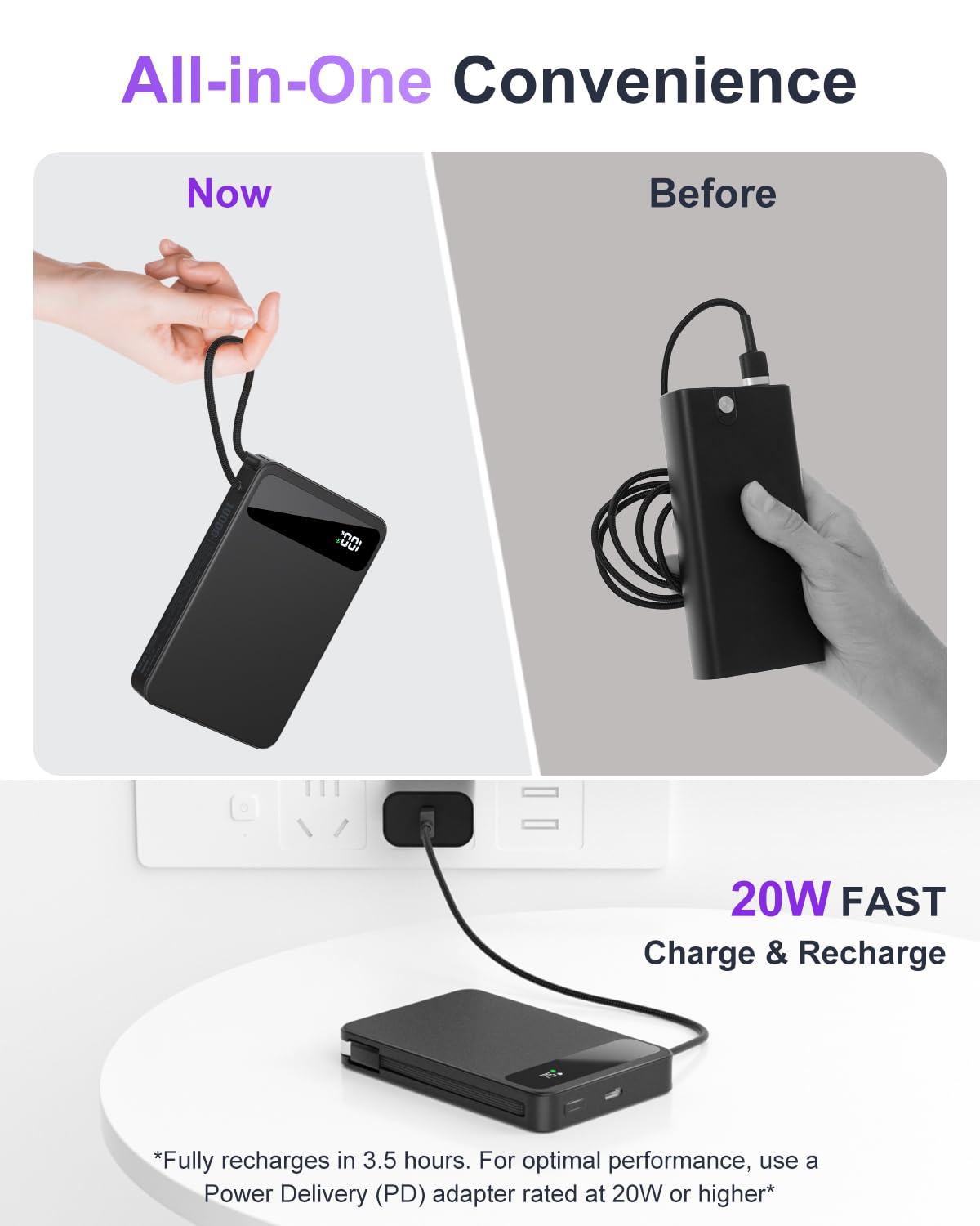 Magnetic Power Bank, 10,000mAh 15W Wireless