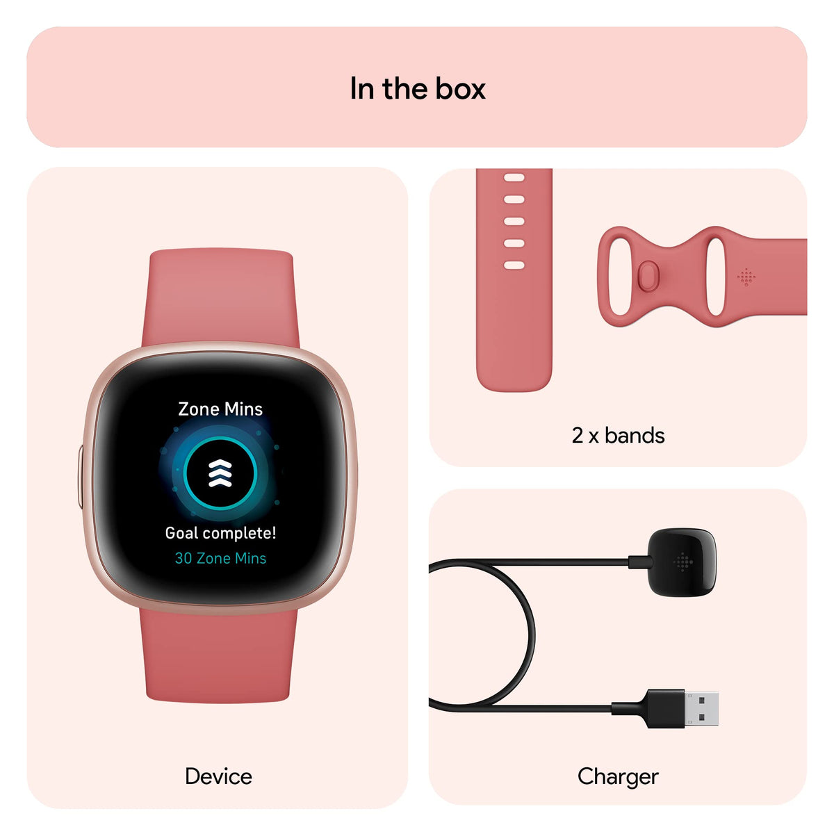 Google Fitbit Versa 4 Fitness Smartwatch, Pink Sand/Copper Rose