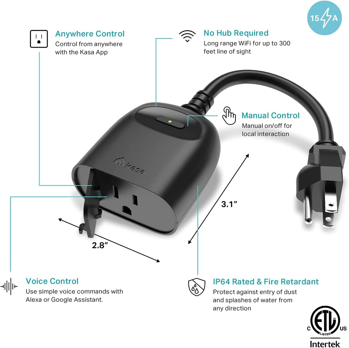 Kasa Smart Outdoor Wi-Fi Smart Plug KP401, Black