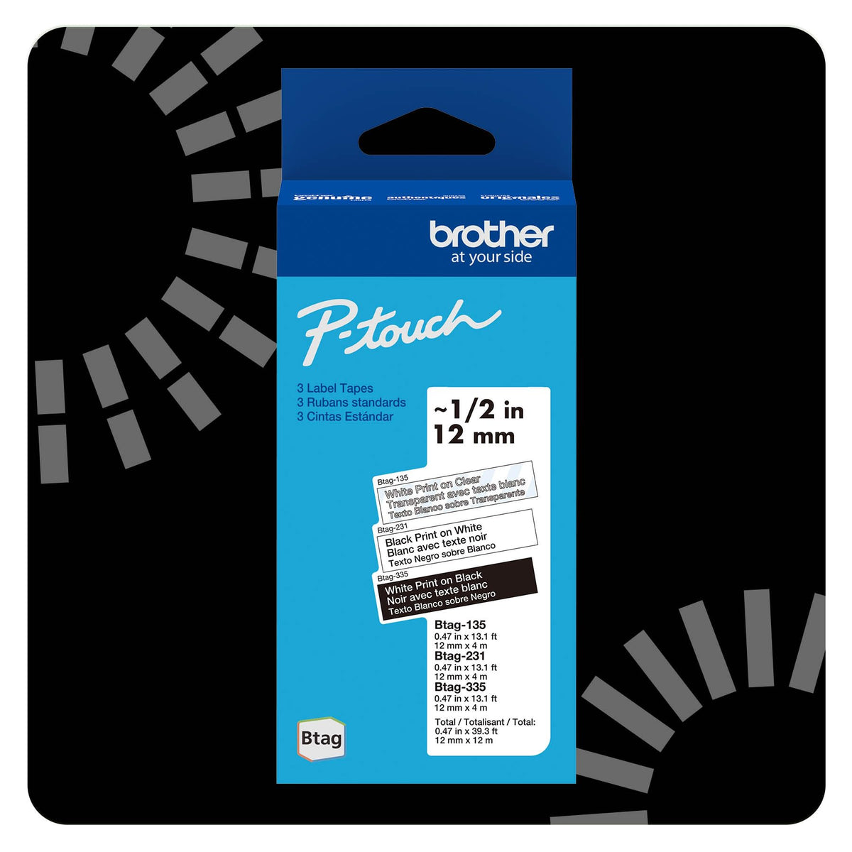Brother P-Touch 12mm Label Tape Btag-3M01, Clear and Black