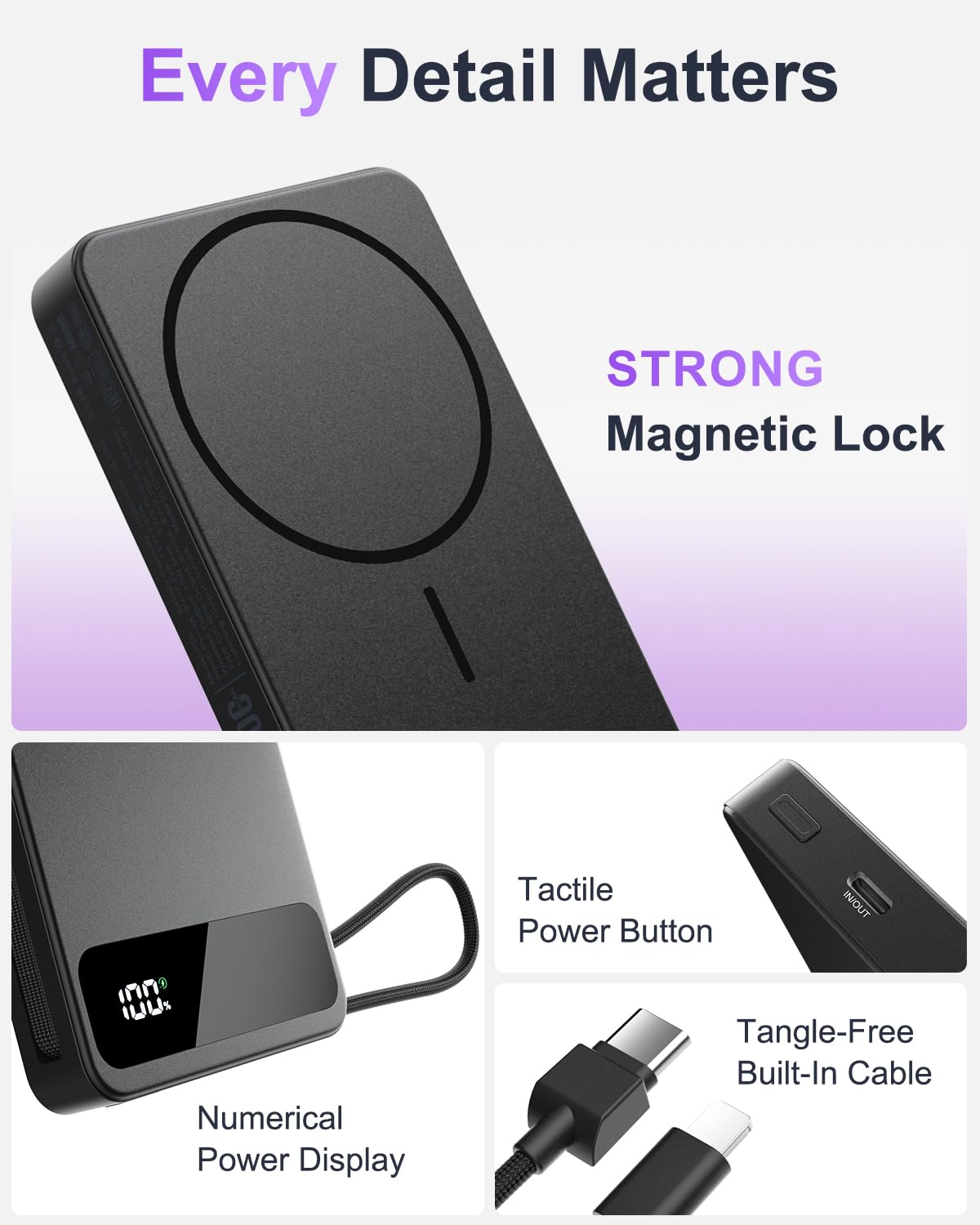 Magnetic Power Bank, 10,000mAh 15W Wireless