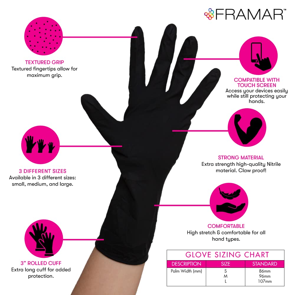 FRAMAR Black Nitrile Disposable Gloves, Medium