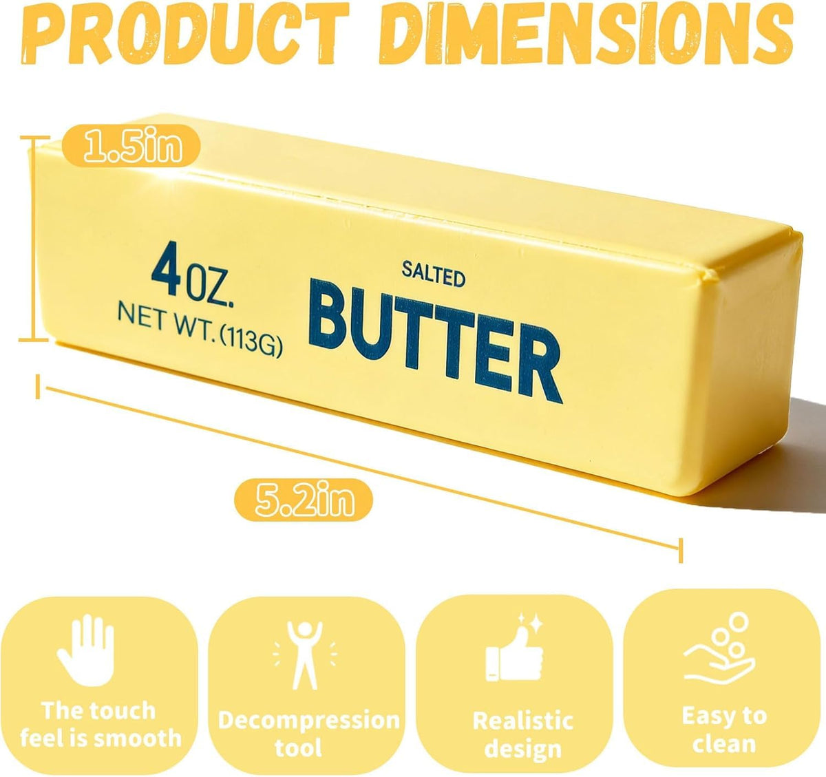 Butter Stress Balls, Slow Rebound, Yellow, 2 Pcs