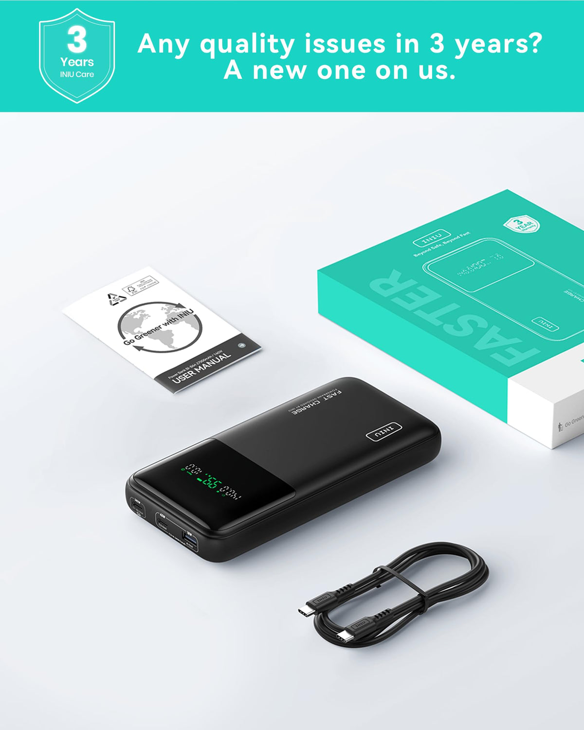INIU 140W Laptop Power Bank with USB C Cable, 27000mAh
