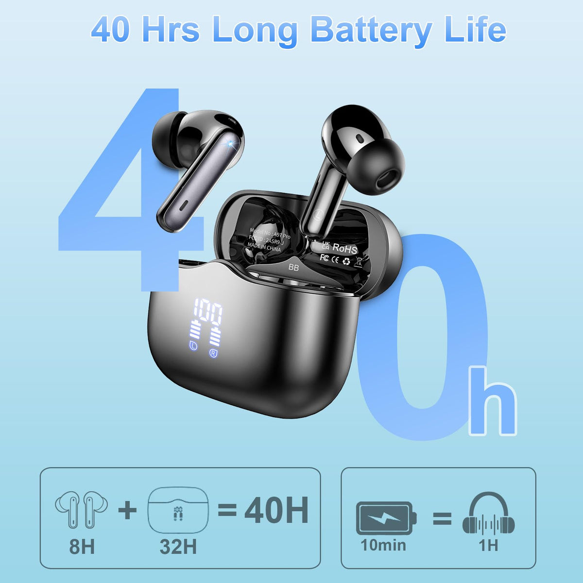 xinwld Mini Wireless Earbuds, Bluetooth 5.4, Deep Black