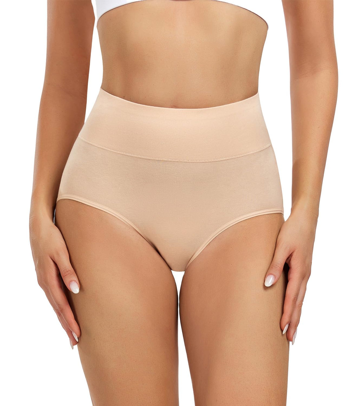 Wirarpa Women's High Waisted Cotton Briefs, 5 Pack, Beige, Large