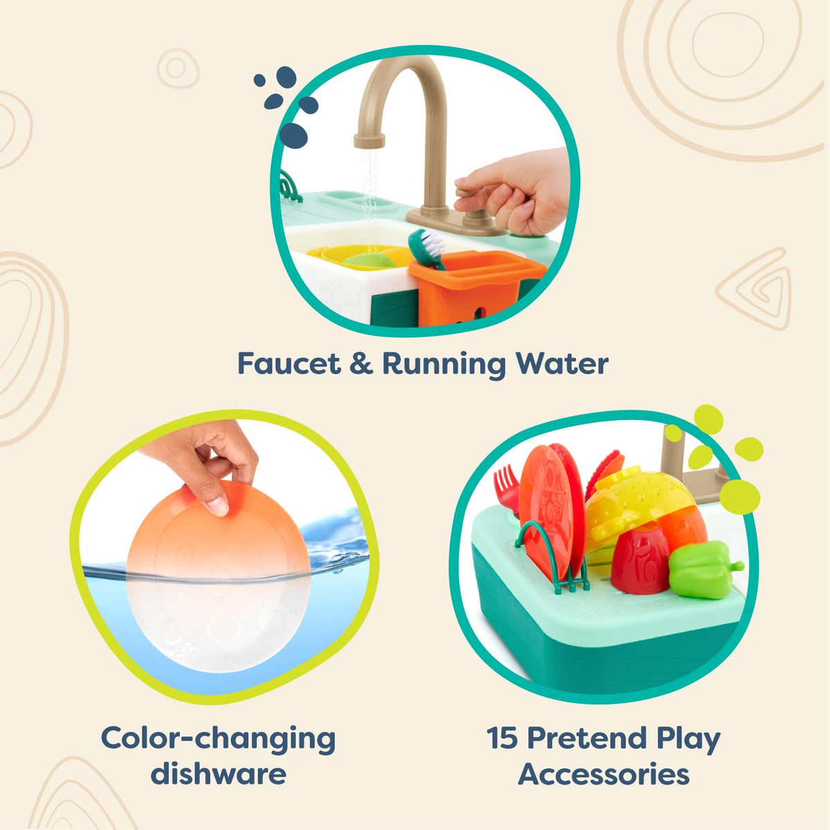 B. toys Play Sink, Splash-n-Scrub with Running Water Faucet