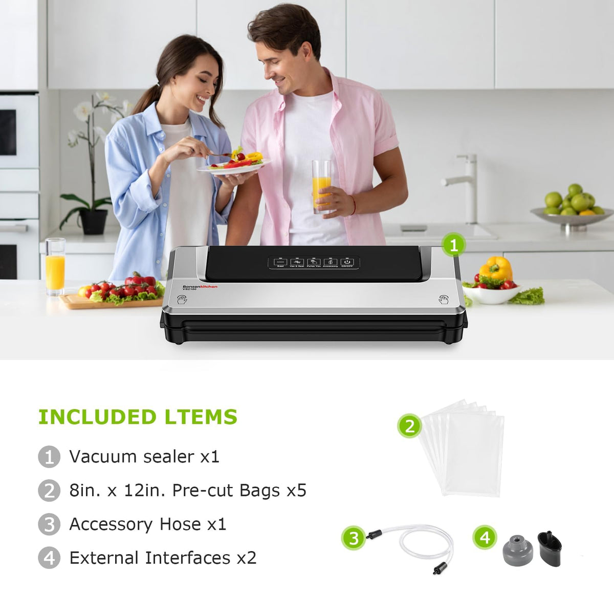 Bonsenkitchen Vacuum Sealer Machine, 90 kPa, Silver