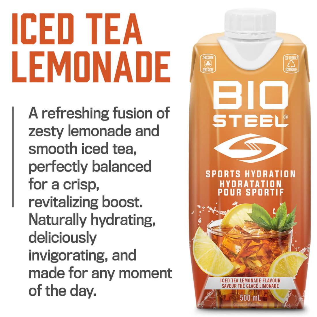 BioSteel Electrolyte Sports Drink, Iced Tea Lemonade, 12 x 500 ml